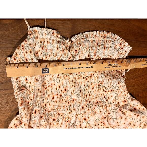 H&M XXL Dress Floral Smocked Midi Pink Peach Print Cotton Detachable Straps - Picture 4 of 6